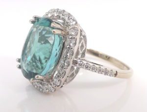 GIA Certified Blue-Green Tourmaline & Diamond 14K White Gold Ring