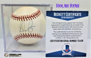 Vermillion enterprises buys nolan ryan beckett authenticated autograph baseball