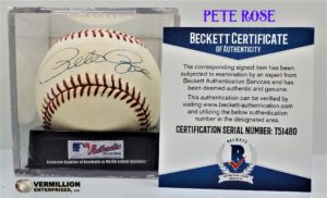 Vermillion enterprises buys pete rose beckett authenticated autograph baseball