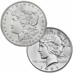 Morgan and peace silver dollar